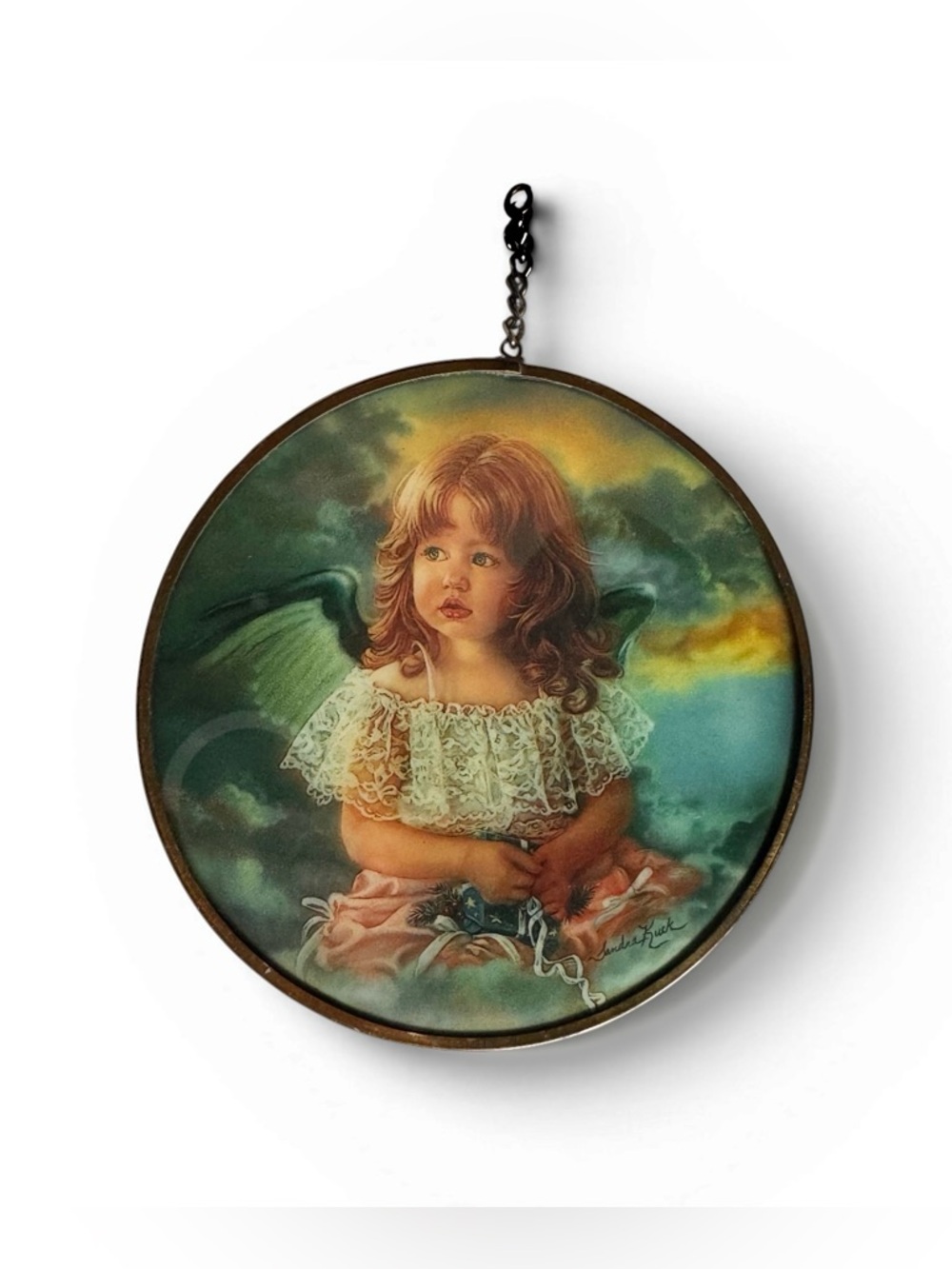 Vintage Sandra Kuch Angel/Child Brass and Glass Sun-catcher